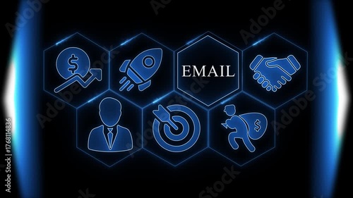Business Concept Icons with Central Text Email finance
