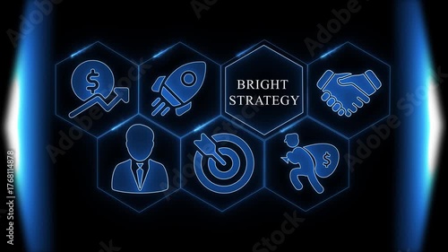 Business Concept Icons with Central Text Bright Strategy
