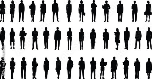 Business people silhouettes set, men and women figures, office team vector, corporate professionals illustration, teamwork concept, leadership outline, business group design