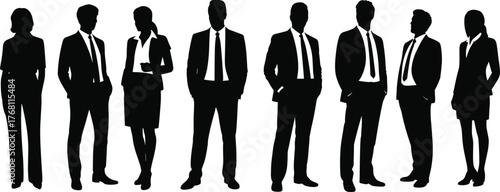 Business professionals silhouettes, corporate team illustration, office staff lineup, leadership concept, teamwork design, businesspeople group, executive vector, modern workplace art