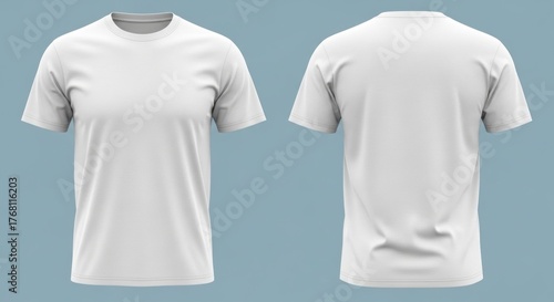 Wallpaper Mural Front and back views of a plain white short-sleeve tee on a blue-gray background Torontodigital.ca