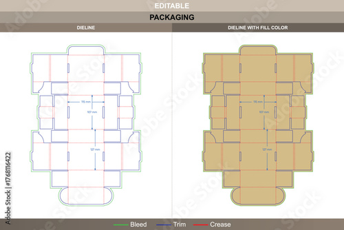 Mortise lock folio dieline structured in vector design smooth printing workflow and strong packaging panels with accurate die line placement for secure document or gift storage