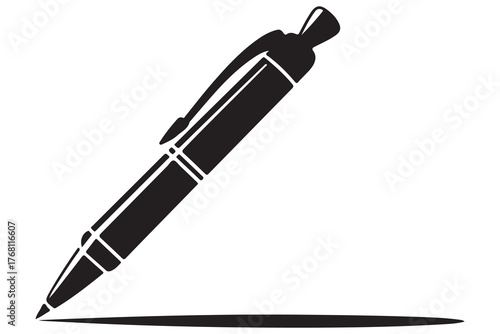 Modern fountain pen icon flat black silhouette vector isolated on transparent
