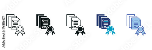 Certificate Icon Set Consisting of Multiple Styles Vector Illustration