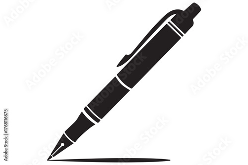 Modern fountain pen icon flat black silhouette vector isolated on transparent
