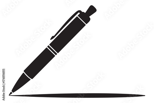 Modern fountain pen icon flat black silhouette vector isolated on transparent
