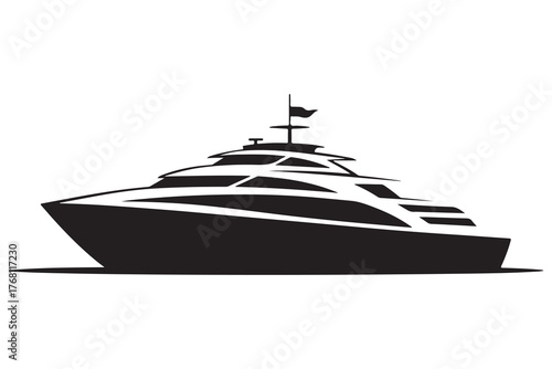 Ship boat silhouette marine travel transport icon in black and white illustration
