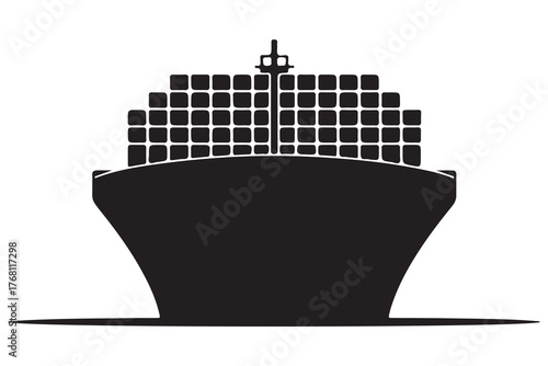 Ship boat silhouette marine travel transport icon in black and white illustration
