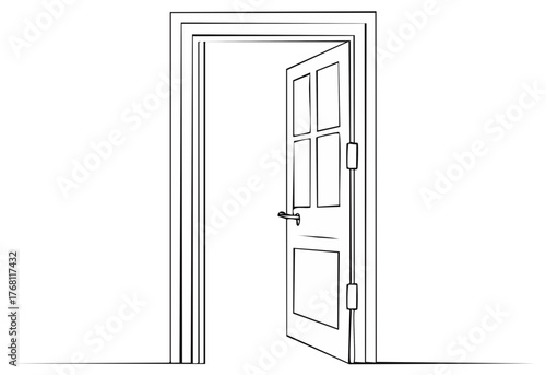 Open Door Line Drawing Illustration Entrance Exit Opportunity Concept