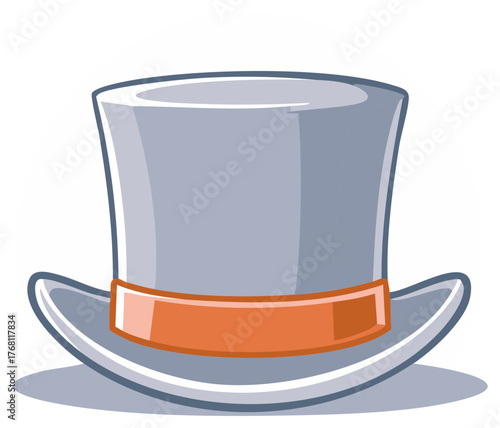 Elegant gray cartoon top hat with orange ribbon, stylish headwear for formal occasions and vintage themes