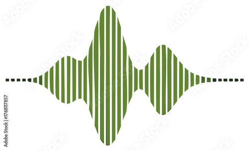 Green abstract sound wave with vertical stripes and a dashed line element