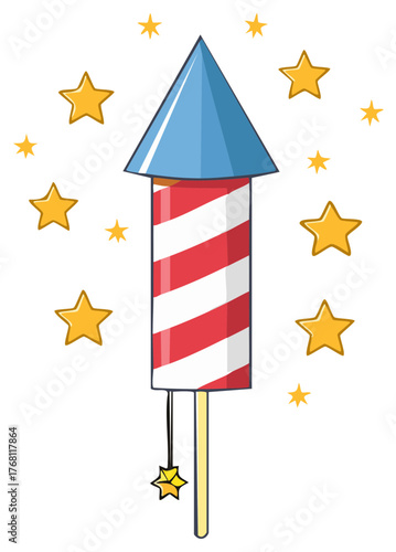Whimsical Firework Rocket with Stars for Celebration and Holidays