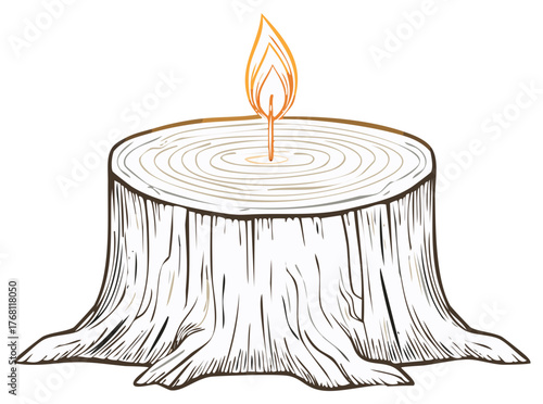 Burning Candle on Tree Stump Illustration Graphic Element Isolated Design