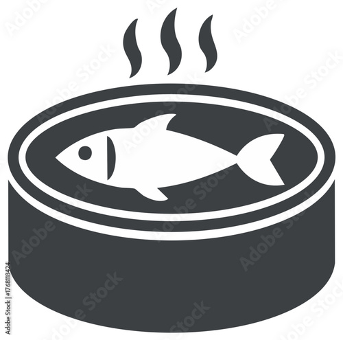 Steaming fish in a tin can simple graphic icon for seafood cooking or preserved food vector