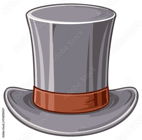 Cartoon Style Gray Top Hat with Brown Band Classic formal headwear accessory