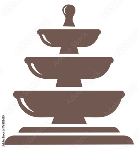 Minimalist tiered fountain silhouette icon representing water feature or chocolate fountain