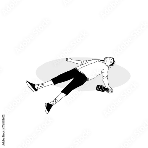 Person Lying Down with a Bottle in Black and White