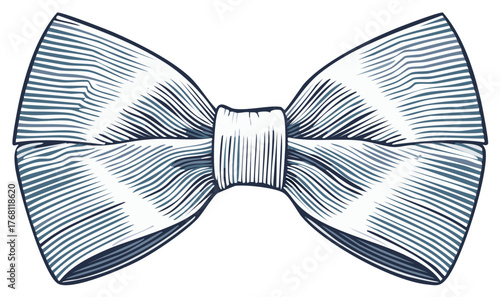 Elegant hand-drawn bow tie with shading, vintage engraving style, formal wear accessory