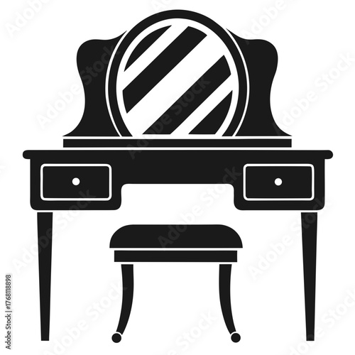 Elegant vanity table with mirror and stool silhouette