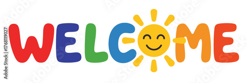 Colorful WELCOME Lettering in Modern Typography Style, Perfect for Greeting Cards, Posters, Banners, Social Media Posts, and Web Design Illustrations Expressing Positivity and Warm Hospitality