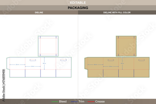 Square cardboard box with lid dieline crafted through a stable vector base clean printing preparation and defined die line folds that complete a gift ready package