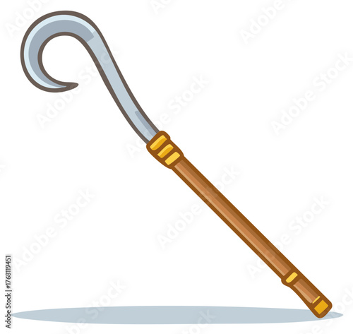Cartoon Wooden Crook with Hook for Shepherds or Harvest Crop Collection