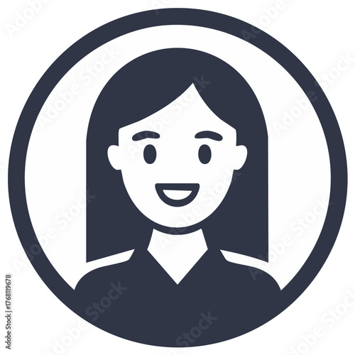 Simple Avatar Icon of Woman with Smiling Expression in a Circle Frame