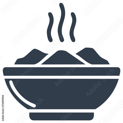 Steaming hot food served in a simple bowl icon graphic representing warmth comfort and deliciousness