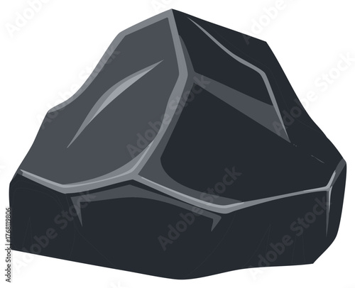 Stylized vector illustration of a large dark gray boulder with angular facets and sharp highlights