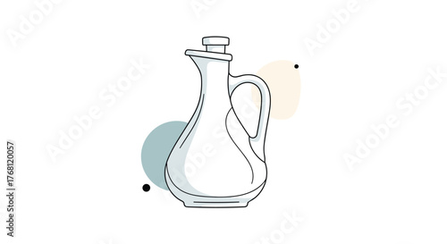 Minimalist outline drawing of a white pitcher with a handle and a spout, set against a plain background with abstract shapes.