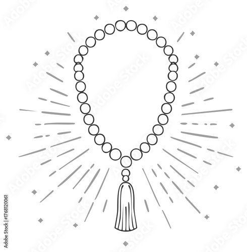 Hand-drawn rosary with tassel and rays