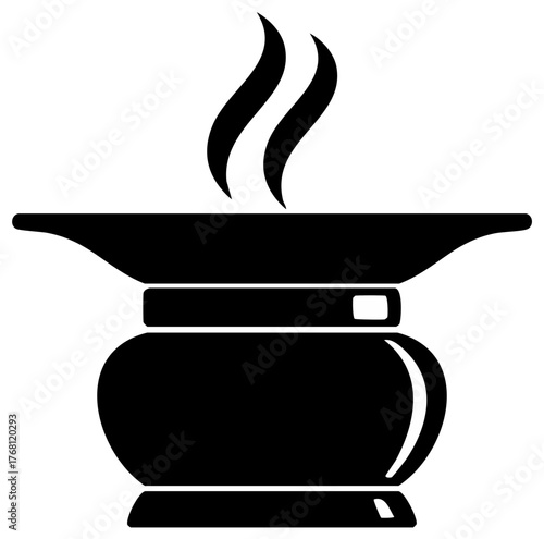 Black Silhouette of Incense Burner with Rising Smoke Aromatherapy Concept