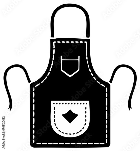 Chef Apron Icon with Pocket Black and White Kitchen Accessory Symbol Cooking Clipart