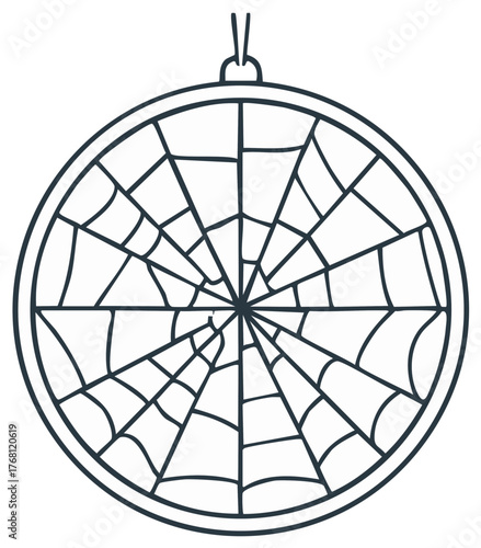 Black and White Outline of a Circular Spiders Web Ornament Hanging