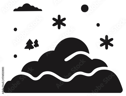 Winter weather landscape with clouds snowflakes trees and sky elements