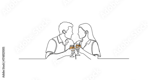 Couple enjoying drinks at sunset bar as symbol of romance and connection