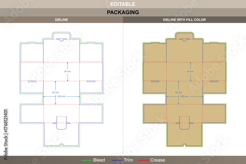 Tuck end box with snap lock dieline built in vector layout professional printing setup and durable packaging structure with defined die line panels for secure closure