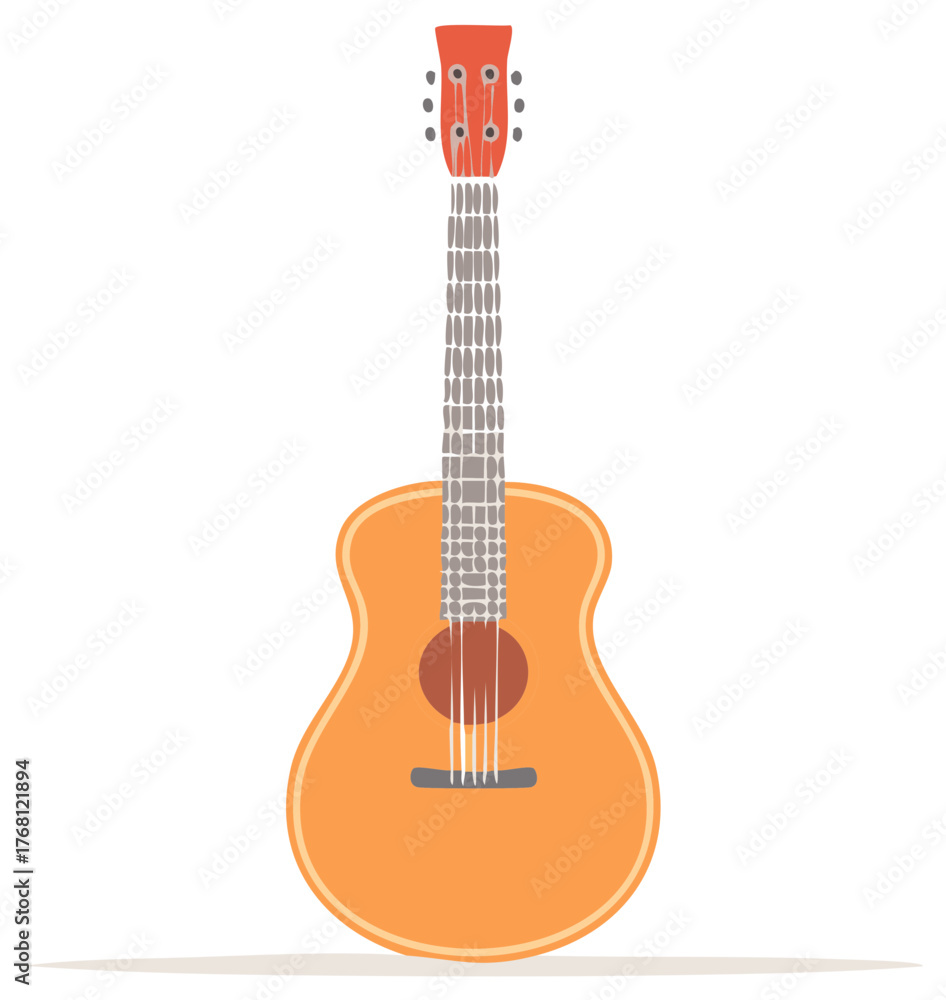 Fototapeta premium Simple flat vector illustration of an orange acoustic guitar musical instrument