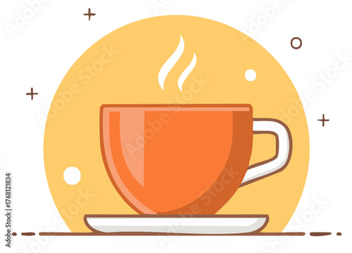 Warm Orange Coffee Cup Steaming with Beverage and Subtle Decorative Elements
