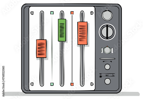 Vector illustration of an audio mixer console with sliders and buttons