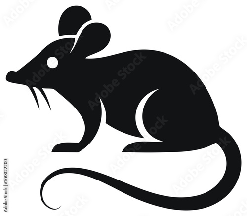 Stylized Black Mouse Illustration Showing Small Rodent with Long Curled Tail Symbol