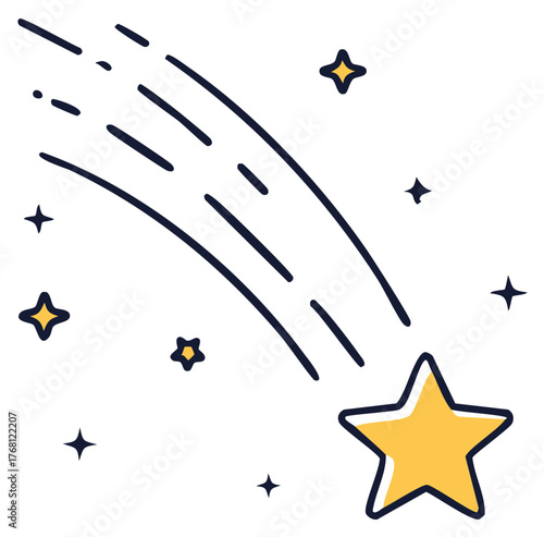 Falling Star Illustration Streaks and Small Stars Galaxy Universe Motif