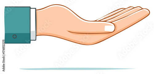 Businessperson's open palm extended ready to receive or give a gift