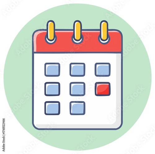 Calendar Icon with Marked Date for Schedules, Appointments, and Deadlines in Pastel Circle Frame