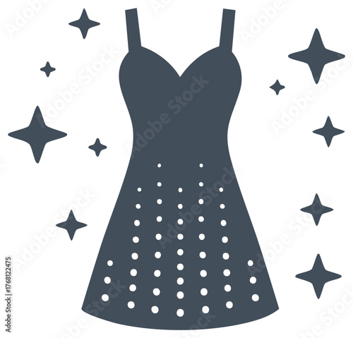 Stylish women's party dress with shimmering stars and dotted skirt graphic design