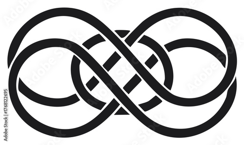 Celtic knot illustration with interlocking circles and central woven pattern, isolated on white background