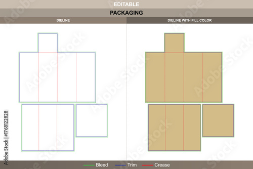 Wine bottle box dieline developed with smooth vector shaping refined printing details and an accurate die line structure that presents the bottle with elegance