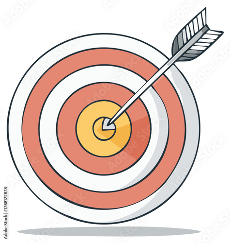 Cartoon Dartboard with Arrow Hitting Bullseye