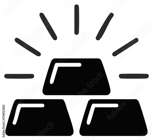 Stylized Golden Ingots Symbol Stacked with Gleaming Rays Simple Richness