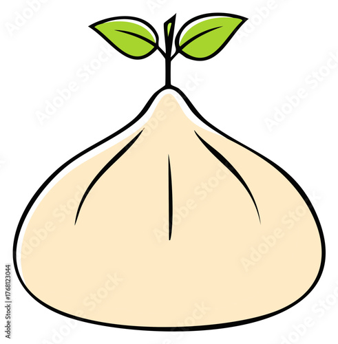 Dumpling Symbol with Young Plant Sprout on Top A Food and Growth Metaphor